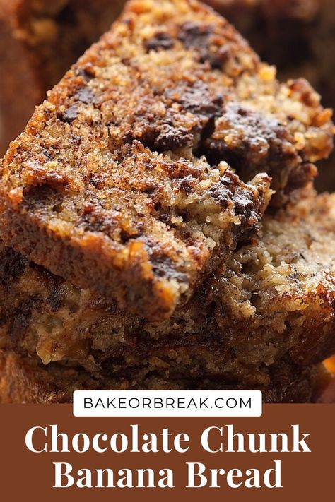 Add a little dark chocolate to your next banana bread with Chocolate Chunk Banana Bread! SO good! Banana Chocolate Chunk Bread, Chocolate Chunk Banana Bread, Hot Fudge Pie, Banana Bread With Chocolate, Chocolate Banana Bread Recipe, Bread With Chocolate, Best Chocolate Desserts, Banana Nut Muffins, Homemade Nutella