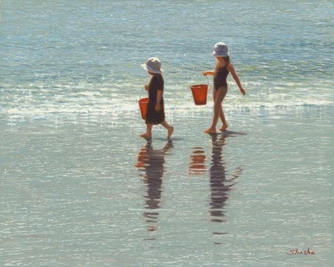 People At The Beach, The Seekers, New England Coast, Sea Painting, The Seaside, Plein Air Paintings, Art Inspiration Painting, Sand Castle, Beach Scenes