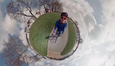 tiny-planet-panorama-video-by-jonas-ginter 360 Degree Photography, Smartphone Hacks, Weird Gif, Gopro Camera, Fish Eye Lens, Go Pro, Tiny World, Small World, Out Of This World