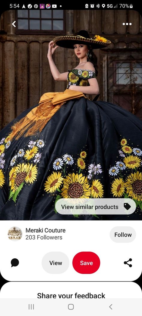 Black Sunflower Quinceanera Dress, Sunflower Quince Dress, Quinceanera Dresses Yellow, Charro Quince, Charro Quinceanera Dresses, Sunflower Dress, Quinceñera Dresses, Purple Acrylic Nails, Quince Dress