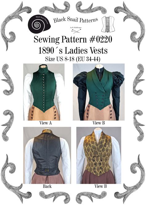 Black Snail Patterns - from past to present Fan Skirt, Ladies Vests, Ladies Waistcoat, Vest Sewing Pattern, Narrow Waist, Couture Mode, Steampunk Costume, Vest Pattern, Edwardian Fashion