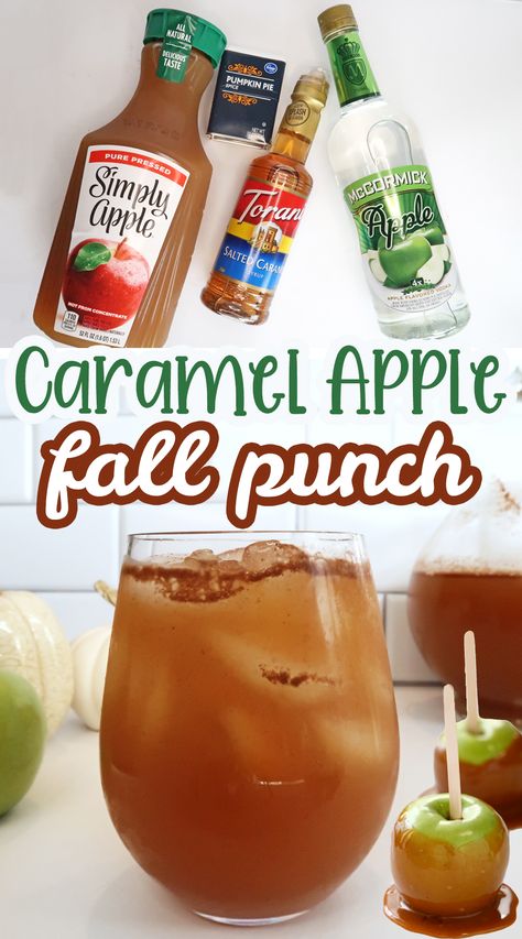 4-ingredient Caramel Apple Punch - Love and Marriage Baileys Fall Cocktails, Apple Juice And Sprite Punch, Fall Frozen Drinks Alcohol, Yummy Fall Drinks Alcohol, Spiced Caramel Apple Punch, Carmel Apple Alcohol Punch, Caramel Apple Water, Caramel Apple Drink Non Alcoholic, Fall Themed Alcoholic Punch