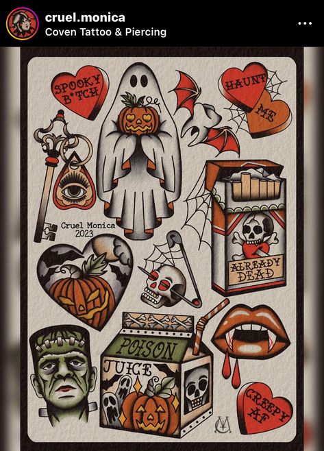 Traditional Tattoo Halloween, Halloween Tattoo Flash, Halloween Tattoos Sleeve, Night Tattoo, Traditional Tattoo Flash Art, Pumpkin Tattoo, Traditional Style Tattoo, Traditional Tattoo Sleeve, Traditional Flash