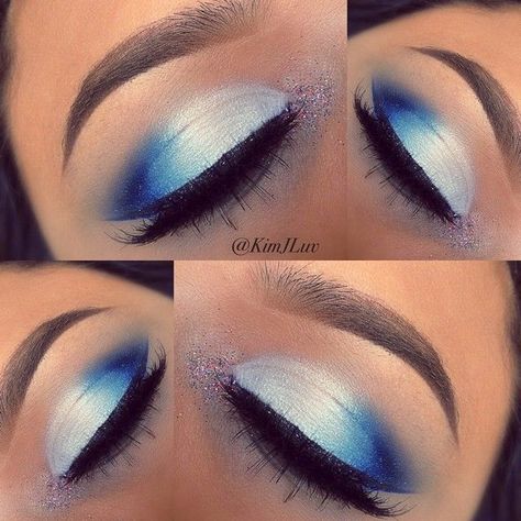 Dallas Cowboys Makeup, Makeup Ideas Blue, Patriotic Makeup, White Eye Makeup, Cheerleading Makeup, Cheer Makeup, 4th Of July Makeup, Silver Eyes, Eyeliner Designs