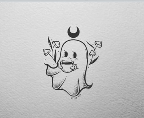 Spooky Drawing Ideas, Halloween Drawings Ideas, Easy Halloween Drawings, Mushroom Tattoos, Ghost Tattoo, Witch Tattoo, Monthly Crafts, Spooky Tattoos, Cute Little Tattoos