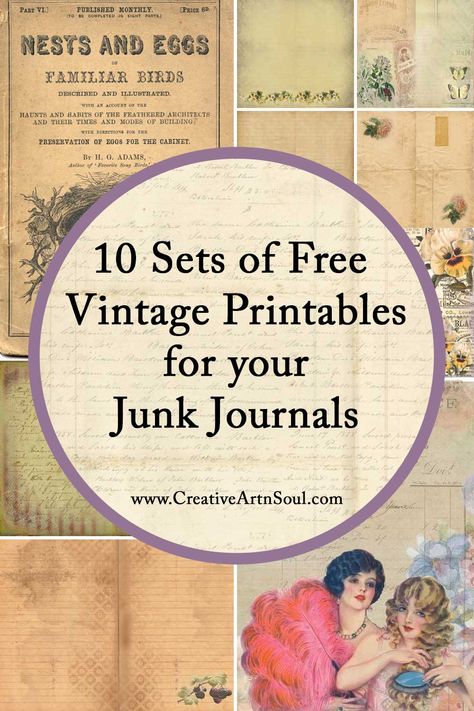 10 Sets of Free Vintage Printables for Your Junk Journals > Creative ArtnSoul Journaling Junk Journal Pages Free Printable Vintage Ephemera, Free Junk Journal Vintage Printables, Junk Journal Ideas Free Printable, Free Junk Journal Printables, Planners Ideas, Journal Printables Free, Book Printables, Printable Journal Cards, Handmade Journals Diy