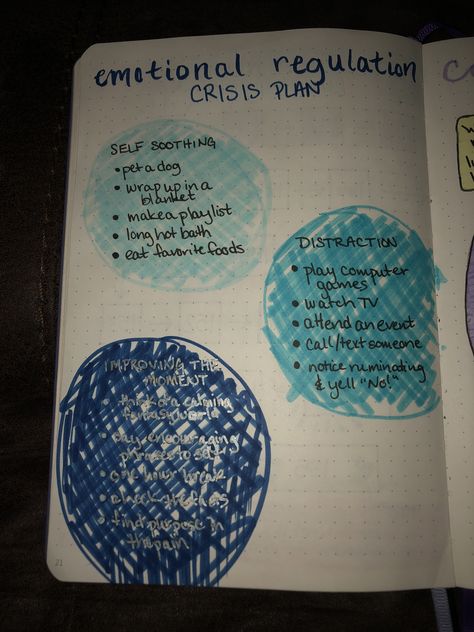 Crisis Survival Kit Dbt, Self Therapy Journaling Pages, Dbt Journaling Prompts, Mental Health Bullet Journal Ideas, Therapy Journaling Layout, Bujo Mental Health, Bullet Journal Pages Printable, Crisis Plan, Therapy Writing