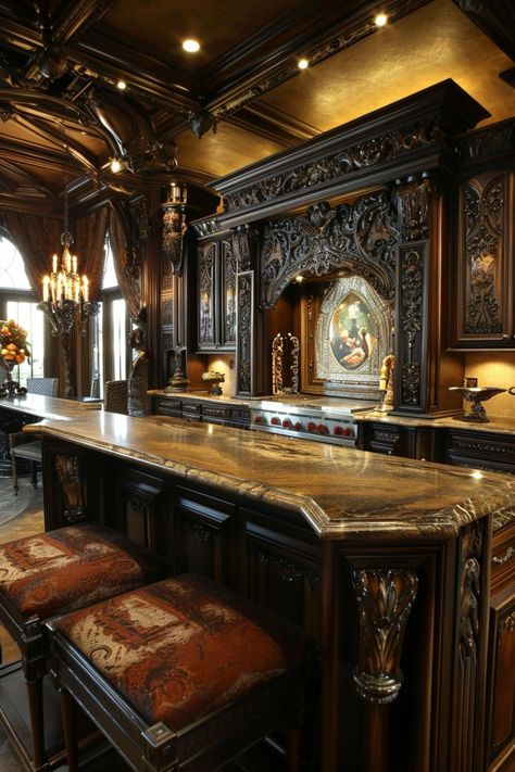 Gothic Style Kitchen, Gothic Kitchens, Rustic Gothic Home Decor, Gothic Kitchen, Gothic Glamour, Vintage Inspired Kitchen, Interior Design Software, Kitchen Designs Layout, Gothic Home