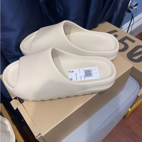 yeezy slide bone white ANY SIZE Yeezy Slides, Bone White, Sock Shoes, Cute Shoes, Bones, Slides, Socks, Collage, Closet