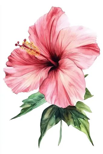 ↑↑↑ Larger size on website 🔸 A watercolor painting of a pink hibiscus flower with green leaves. The flower is in full bloom, with Hibiscus Paintings, Tropical Flowers Painting, Hibiscus Flower Painting, Hibiscus Painting, Hibiscus Watercolor, Pink Hibiscus Flower, Realistic Watercolor, Pink Hibiscus, Hibiscus Flower