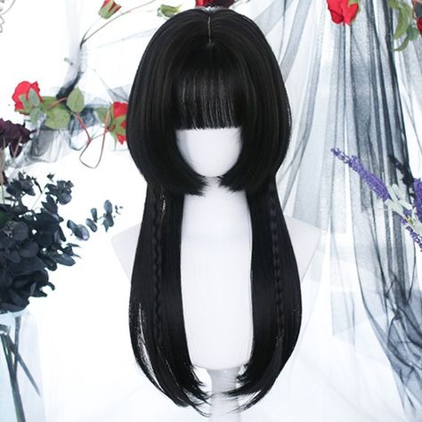 Short On Top Long On Bottom Hair, Short On Top Long On Bottom Hairstyles, Long Straight Hair Drawing, Long Black Hairstyles, Black Straight Hair, Kawaii Wigs, Easy Cosplay, Party Wig, Wigs Short