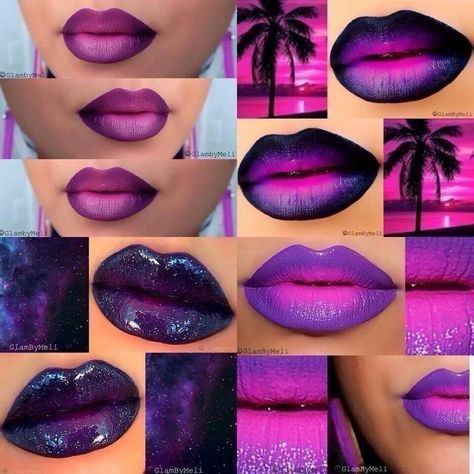 Purple Lipstick Makeup, Lipstick Ideas, Lip Art Makeup, Lip Makeup Tutorial, Purple Lips, Purple Lipstick, Ombre Lips, Lipstick Art, Makijaż Smokey Eye