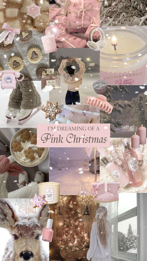 Pink Christmas Bedroom, Dreaming Of A Pink Christmas, Christmas Dreaming, Pink Xmas, Christmas Collage, Christmas Phone Wallpaper, Pink Christmas Decorations, Cosy Christmas, Christmas Feeling