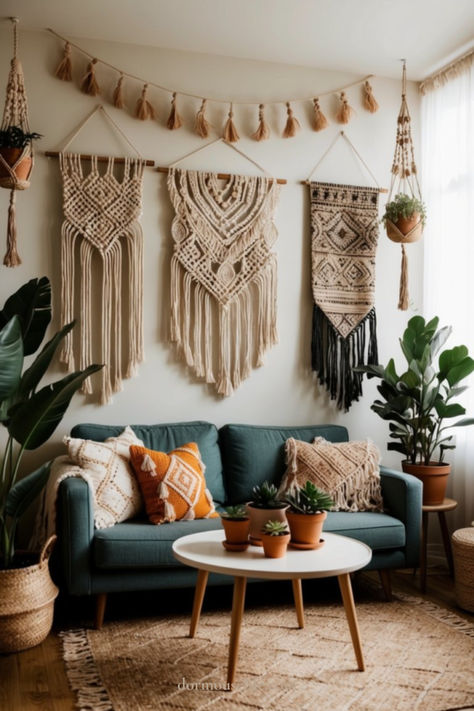 If you’re tired of plain walls and want to bring some personality to your space, you’re in the right place. There are many creative ways to add boho flair to your walls that can transform any room into a cozy and vibrant retreat. From colorful tapestries to unique wall art, the options are endless. Boho Living Room Wall Decor, Colorful Boho Living Room, Boho Living Room Wall, Eclectic Gallery Wall, Colorful Tapestry, Boho Room Decor, Natural Textiles, Boho Room, Boho Living Room