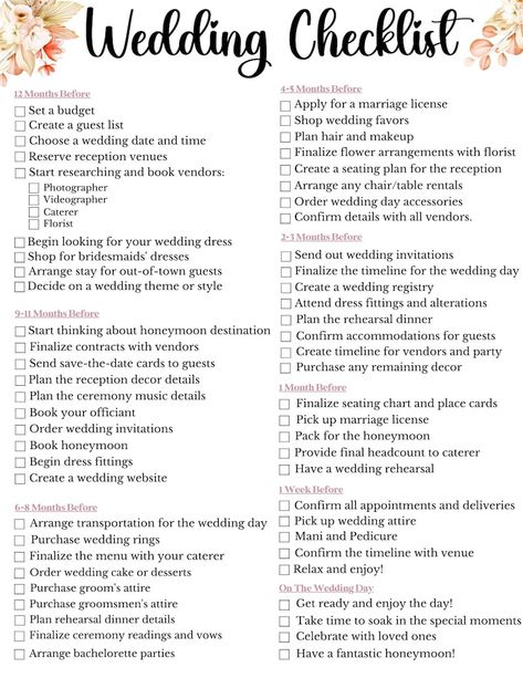 12 Months Wedding Checklist Template, Wedding Plan Checklist, Wedding to Do List, Wedding Planner Organizer, Wedding Planner, Wedding Day - Etsy Monthly Wedding Checklist, Wedding Check Off List Things To Do, Paying For A Wedding On Your Own, List Of Wedding Party Members, To Do Wedding Checklist, Brides To Do List Before Wedding, Wedding List Checklist For Bride, Post Wedding To Do List, Things You Need For Wedding