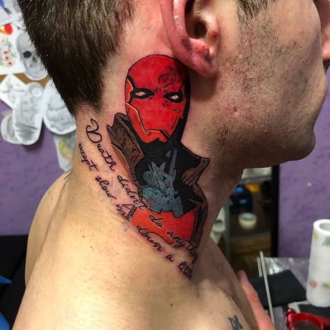 Jason Todd Tattoo Ideas, Red Hood Tattoo Ideas, Red Hood Tattoo, Robin Tattoo, Dc Tattoo, Comic Tattoo, Tattoo Reference, Tattoo Cover Up, Tattoo Cover