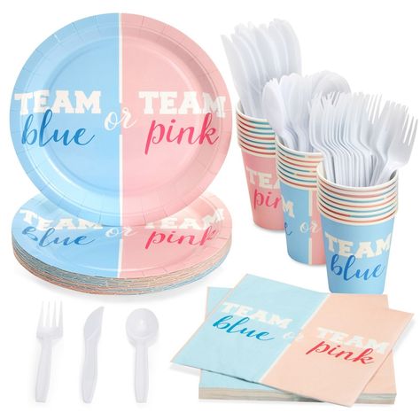 Blue Panda 144 Piece Gender Reveal Plates And Napkins Dinnerware Set, Team Boy, Team Girl Party Bundle, Serves 24 Unique Gender Reveal Party Ideas, Gender Reveal Party Food, Shark Party Decorations, Gender Reveal Baby Shower Themes, Pregnancy Gender Reveal, Gender Reveal Party Supplies, Team Pink, Baby Reveal Party, Girl Gender Reveal