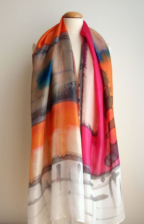 Textile Dyeing, Luxury Silk Scarves, Green Silk Scarf, Geometric Scarf, Hand Painted Dress, Designer Silk Scarves, Large Silk Scarf, Rainbow Scarf, Hand Painted Scarves