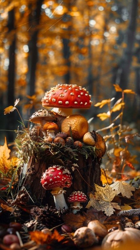 Autumn Nature Aesthetic, Have A Good Trip, Mushroom Autumn, Fall Mushrooms, Mushroom Background, Autumn Mushrooms, Fungi Illustration, Mushrooms Art, Magical Autumn