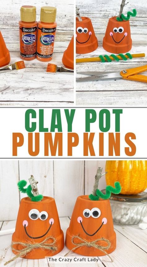 Fall Painted Terra Cotta Pots, Kids Flower Pot Craft, Pumpkin Clay Pots, Turkey Clay Pot Craft, Clay Pot Halloween Crafts, Mini Terra Cotta Pot Crafts Diy Projects, Salt Dough Pumpkins, Fall Clay Pot Crafts, Halloween Clay Pots Ideas