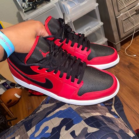 Red Black Jordan 1 Low Reverse Bred Jordan 1 Low Reverse Bred, Nike Air Pegasus, Black Jordans, Jordan 4s, Nike High, Adidas Track Suit, Adidas Track, Jordan 1 Low, Suit Shop