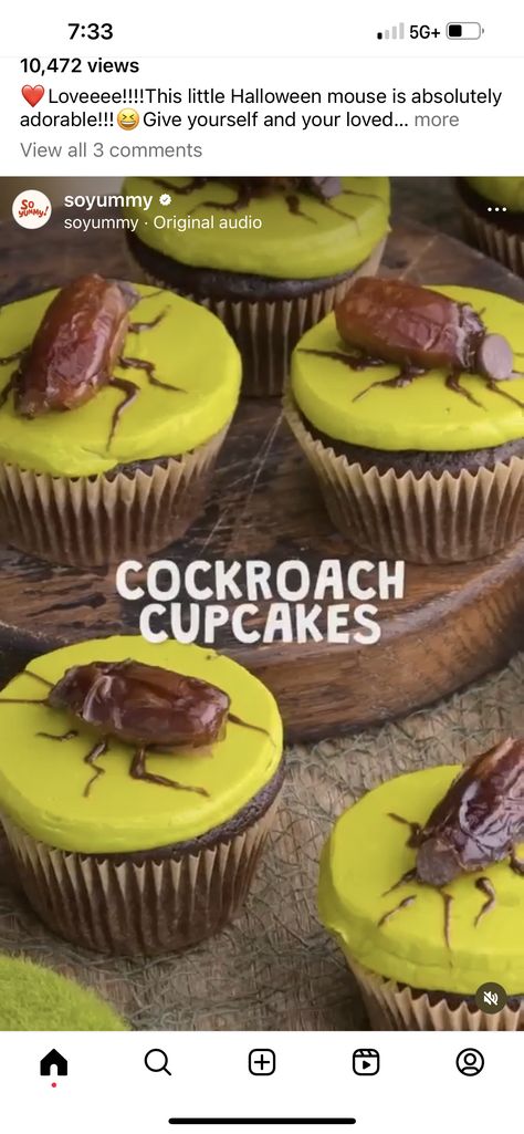 Cockroach Cupcakes With Dates, Gory Desserts, Cockroach Cupcakes, Cockroach Cake, Goblin Food, Halloweenie Roast, Creepy Food, Halloween Deserts, Halloween Food Appetizers