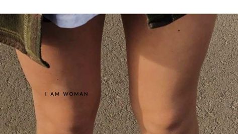 The Knee Tattoo, Thigh Tat, Woman Tattoo, Thigh Tattoos Women, Knee Tattoo, Word Tattoos, Fine Line Tattoos, Tattoo Placement, Line Tattoos