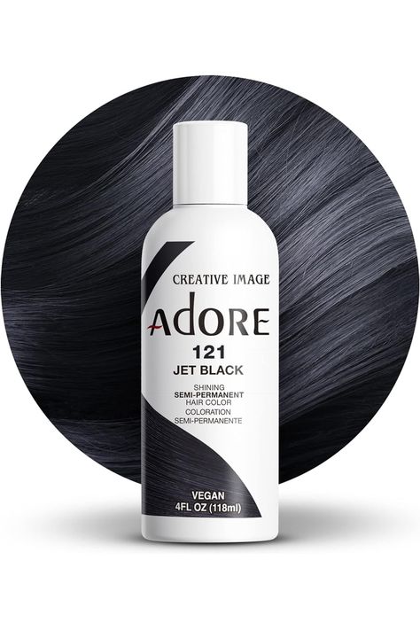 Adore Semi Permanent Hair Color - Vegan and Cruelty-Free Hair Dye - 4 Fl Oz - 121 Jet Black (Pack of 1) Adore Semi Permanent Hair Color, Adore Hair Dye, Black Hair Dye, Wig Hairstyles Ideas, Black Jet, Semi Permanent Hair Color, Permanent Hair Color, Colored Hair, Semi Permanent