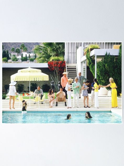 "Pool side Party" Poster for Sale by vantobbin Kaufmann Desert House, Slim Aarons Prints, Kaufmann House, Slim Aarons Poolside, Poolside Glamour, Desert House, Richard Neutra, Poolside Party, House Print