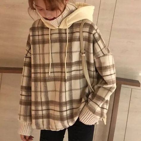 Fake Two Piece Hoodie, Korean Tops, Backless Tank Top, Plaid Hoodie, Waterproof Bathroom, Velvet Hoodie, Hoodies Pullover, Oversized Hoodies, Harajuku Outfits