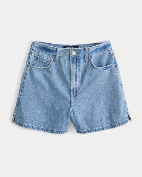 Women's Ultra High-Rise Medium Wash Lightweight 90s Denim Shorts | Women's Bottoms | HollisterCo.com 90s Denim Shorts, Denim Mom Shorts, 90s Shorts, Comfortable Shorts, 90s Denim, Women's Bottoms, Beach Shop, Comfy Shorts, Mom Shorts