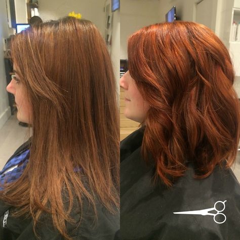 Before & After. Brunette to Red. Salon Gatto. Hoboken, NJ. Red Hair Before After, Brown To Copper Hair Before And After, Brunette To Red Hair Before And After, Brunette To Ginger Before And After, Brown To Red Hair Before And After, Brown To Red Hair, Brunette To Red, Rich Brown Hair Color, Rich Brown Hair