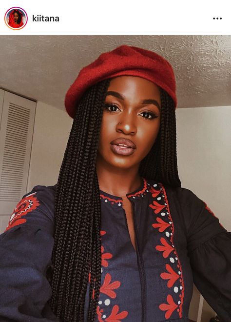 Beret With Braids, Baret Hat Outfit, Beret Hairstyles, Braids Hairstyles Box Braids, Braid Styling, Chunky Box Braids, Happy Resurrection Sunday, Happy Resurrection, How To Wear A Beret