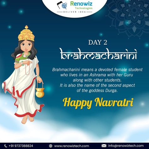 Day 2 Navratri, Goddess Brahmacharini, Navratri Images, Happy Navratri, Durga Goddess, Second Day, Good Health, You Happy, Two By Two