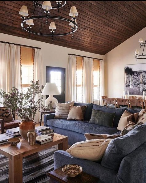 Carrie Delany Interiors (@carriedelanyinteriors) • Instagram photos and videos Blue Couch Living, Living Room Design Board, Ranch Houses, Western Interior, Timeless Interior, Cottage Renovation, Cottage Living Rooms, Living Room Inspo, Living Dining