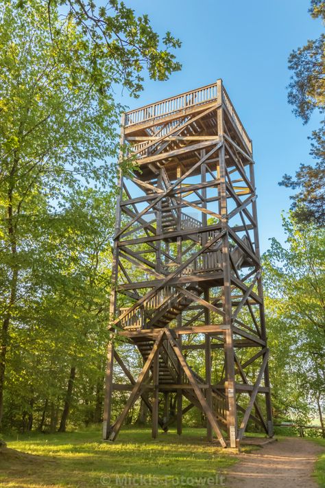 "Wooden observation tower between trees." by Mickis-Fotowelt - $31.20 Look Out Tower, Truss Structure, Display Tower, Observation Tower, Lookout Tower, Modern Backyard Landscaping, Wood Architecture, Architecture Collage, Tower Design