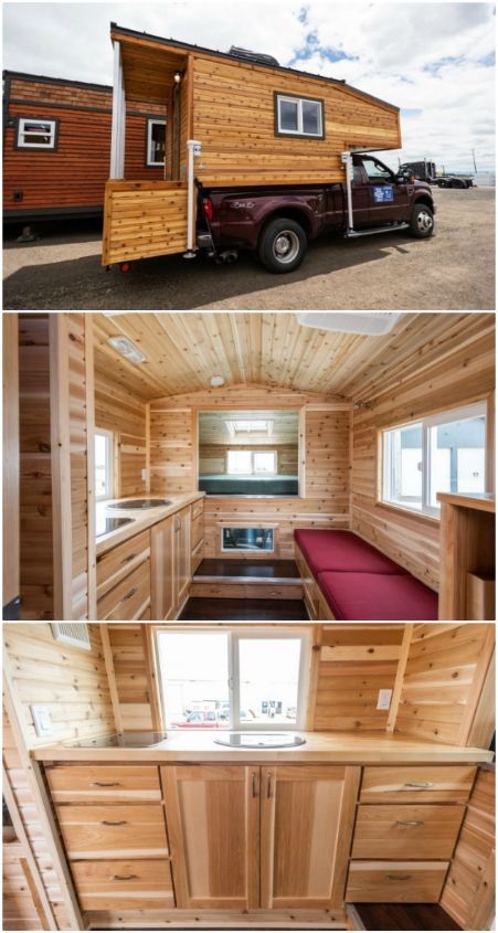 The Traveler is a truck camper with a rustic tiny house feel Truck Bed Camping Diy, Camping Truck Bed, Camping Diy Ideas, Truck Camper Interior, Homemade Truck Camper, Rustic Camper, Truck Bed Trailer, Afternoon Dresses, Camping Truck