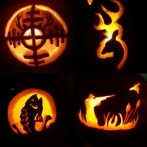 Pumpkin carvings. Hunting and fishing. #hunting #fishing #deer #duckhunt 2015 Cowgirl Pumpkin Carving, Hunting Pumpkin Carving Ideas, Pumpkin Carving Ideas Country, Deer Pumpkin Carving Ideas, Country Pumpkin Carving Ideas, Deer Pumpkin Carving, Fishing Pumpkin, Fish Pumpkin Carving, Country Pumpkin Carving