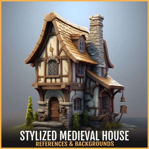 Concept Art Medieval, Medieval House Concept Art, Medieval Fantasy House, Coaster Inspiration, Medieval Farmhouse, Minecraft Small House, Stylized Environment, House Flipper, German Town