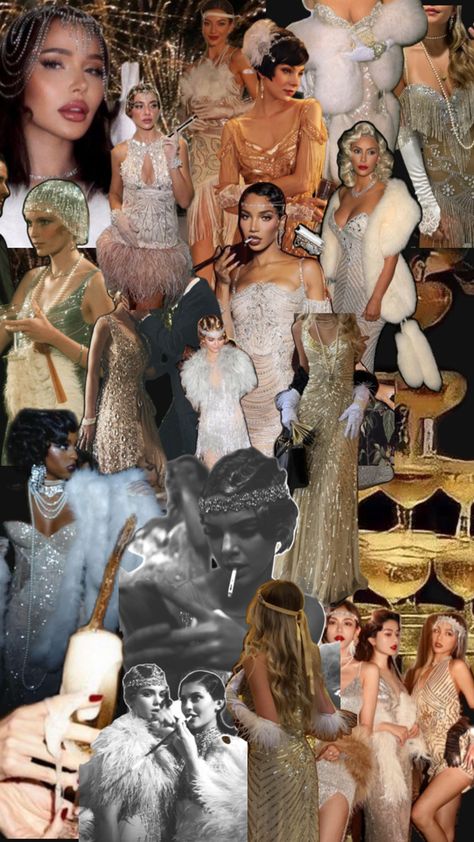 Vintage Nye Party Aesthetic, Roaring 20s Pictures, 20s Birthday Party Theme Outfit, Nye Glam Outfit, Roaring 20s Themed Party, Birthday Dress Up Themes, Gatsby Gala Outfits, Roaring Twenties Party Outfit, Gatsby Themed Party Outfit