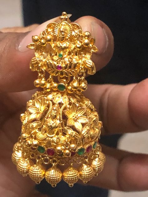 Laxmi Buttalu Earrings Gold, Laxmi Kammalu, Suspense Quotes, Buttalu Earrings, Gold Jumkas, Gold Buttalu, Engagement Sarees, Pretty Gold Necklaces, Gold Jhumkas