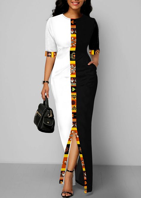 ROTITA Tribal Print Pocket Color Block Maxi Dress | Rotita.com - USD $37.98 Kitenge Designs, African Attire Dresses, African Fabric Dress, Long African Dresses, Party Pattern, Color Block Maxi Dress, African Print Dress Designs, Top Moda, Fashion Dresses Online