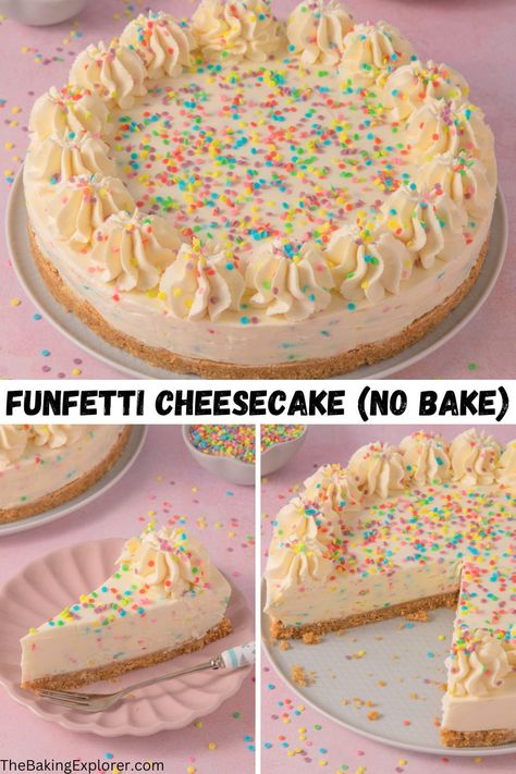 Funfetti Recipes, Funfetti Cheesecake, No Bake Vanilla Cheesecake, Birthday Cheesecake, Cheesecake No Bake, Cheesecake Mix, Cheesecake Cake, Digestive Biscuits, Bake Cheesecake