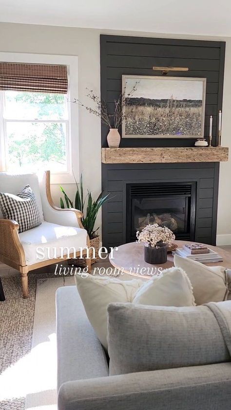 Accent Color Fireplace, Pier Fireplace, Neutral Living Room With Fireplace, Small Living Room Fireplace Ideas, Iron Ore Fireplace Wall, Green Fireplace Wall, Iron Ore Fireplace, Beige Fireplace, Windfresh White