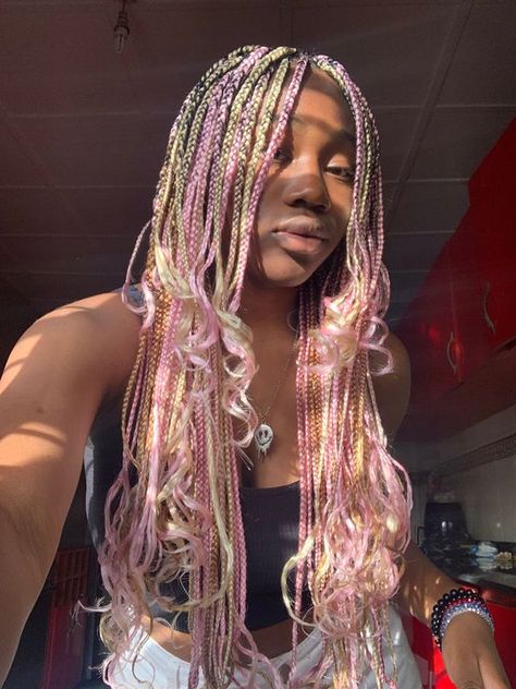 Blond And Pink Braids, Pink And Blonde Braids, Holidays Hairstyles, Hairstyle References, Pink Box Braids, Pink Braids, Hair Braid Designs, Twists Braids, Hair Styles Braids