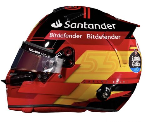 Carlos Sainz - Ferrari - 2023 Ferrari 2023, F1 Artwork, F1 Design, Helmet Drawing, F1 Poster, Racing Helmets, Smooth Operator, Ferrari F1, Richard Mille