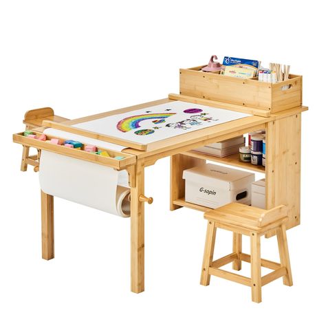 PRICES MAY VARY. Comprehensive Art Station: With dedicated space for drawing, painting, and crafting, our set is a complete creative solution for toddlers. The included two stools ensure comfortable seating for collaborative projects or individual exploration. Portable Craft Supplies Organizer: Keep art supplies tidy and easily accessible with built-in storage shelves and canvas bins. Say goodbye to cluttered workspaces – our set encourages organization and creativity in one convenient package. Kids Craft Table, Kids Craft Storage, Kids Art Table, Kids Craft Tables, Craft Tables With Storage, Future Furniture, Painting Station, Arts And Crafts Storage, Drawing Desk