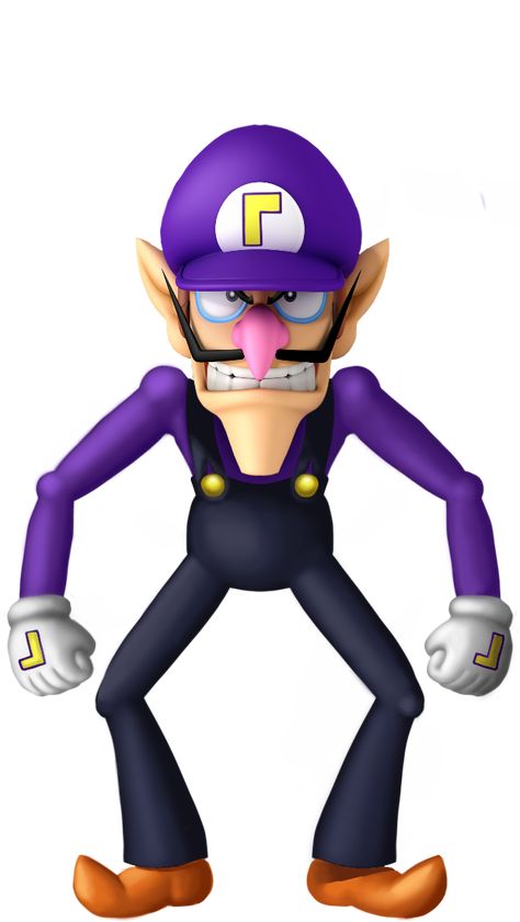 So here's an edited picture of an official artwork of Waluigi from "Mario & Sonic at the Olympic Winter Games" but he's entire body is standing facing forward at the viewer just like the NSMBWii artworks, his body was fully drawn on SketchBook on my iPhone, while the head is actually the official artwork and it's mounted onto my body drawing. Hope you like it. Mario Kart Characters, Diddy Kong, Donkey Kong Country, Cartoon Video Games, Nintendo Sega, Mario Games, Mario Nintendo, Nintendo Characters, Super Mario Art