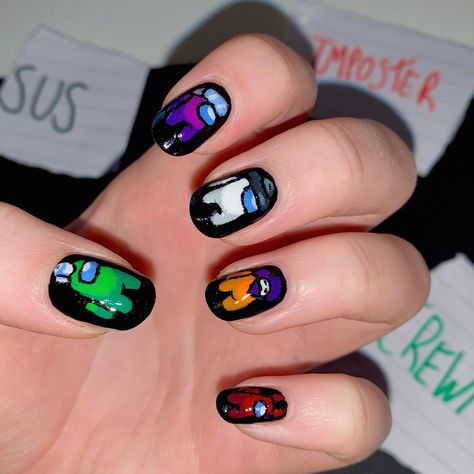 Imposter sus among us nails nail art Trootmgroo only chans VIVA youtube sussy nails Among Us Nails Art, Big Hero 6 Nails, Short Nail Cartoon Art, Adventure Time Nails Acrylic, Among Us Nails, Amazing World Of Gumball Nail Art, Sus Among Us, Us Nails, Nails Nail