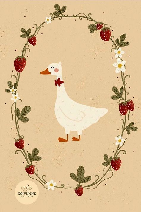 Goose Art, Whimsical Nursery Decor, Whimsical Cottagecore, Goose Nursery, Cottagecore Room, Cottagecore Room Decor, Strawberry Art, Animal Art Print, Poster Baby